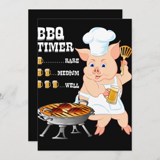 BBQ | BBQ Timer Pig Grill Barbecue Beer Lover Mann Feestdagenkaart (Voorkant / Achterkant)