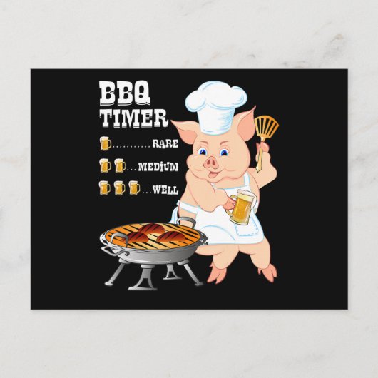 BBQ | BBQ Timer Pig Grill Barbecue Beer Lover Mann Feestdagenkaart (Voorkant)