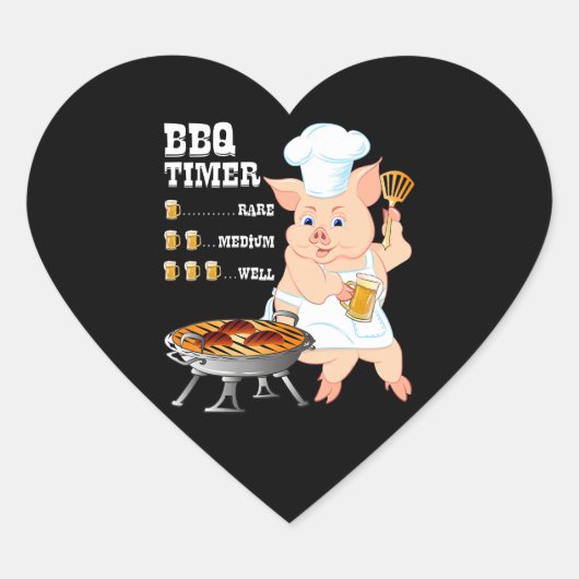 BBQ | BBQ Timer Pig Grill Barbecue Beer Lover Mann Hart Sticker (Voorkant)