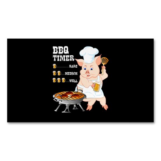 BBQ | BBQ Timer Pig Grill Barbecue Beer Lover Mann Magnetisch Visitekaartje (Voorkant)