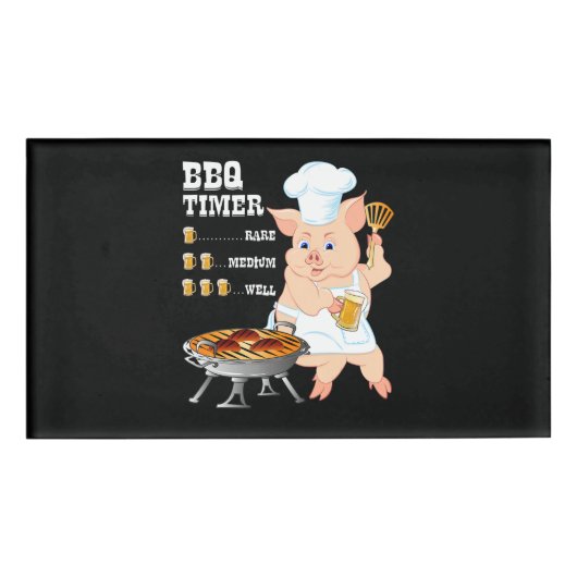 BBQ | BBQ Timer Pig Grill Barbecue Beer Lover Mann Naambadge (Voorkant)