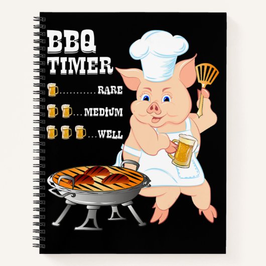 BBQ | BBQ Timer Pig Grill Barbecue Beer Lover Mann Notitieboek (Voorkant)