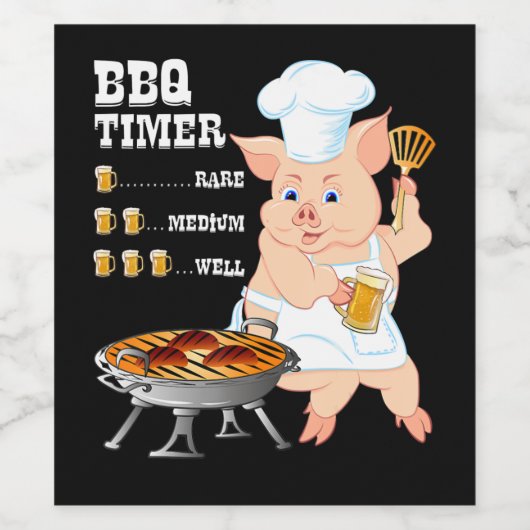 BBQ | BBQ Timer Pig Grill Barbecue Beer Lover Mann Wijn Etiket (Enkel label)