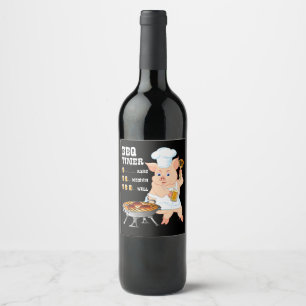 BBQ BBQ Timer Pig Grill Barbecue Beer Lover Mann Wijn Etiket