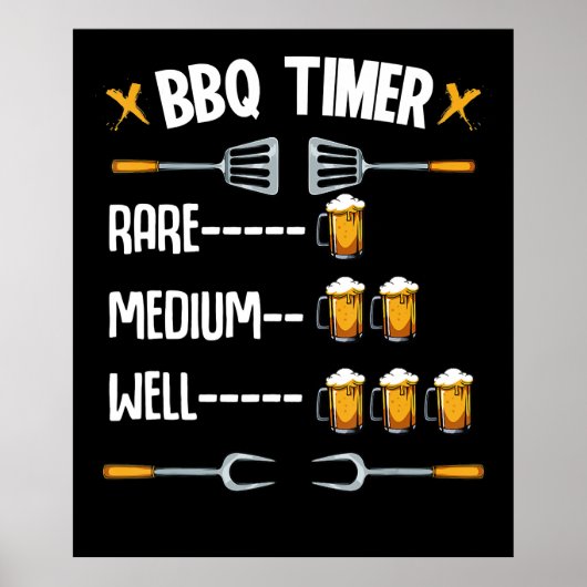 BBQ | BBQ-timer Rare Medium Well Bier drinker Poster (Voorkant)