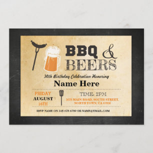 BBQ & BEER Birthday Chalk 30th 40th Any Age Invite Kaart