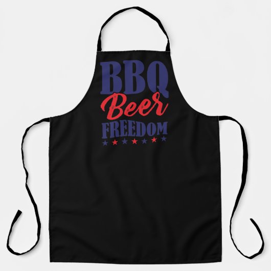 BBQ Beer Freedom Large Black Apron Schort (Voorkant)
