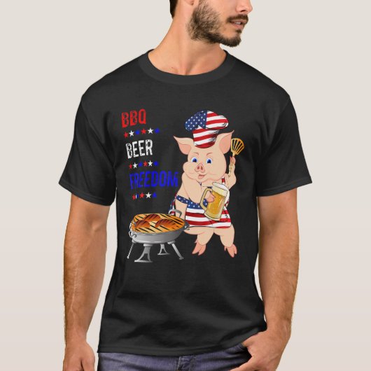 Bbq Beer Freedom Pig American Flag Apron Grill T-shirt (Voorkant)