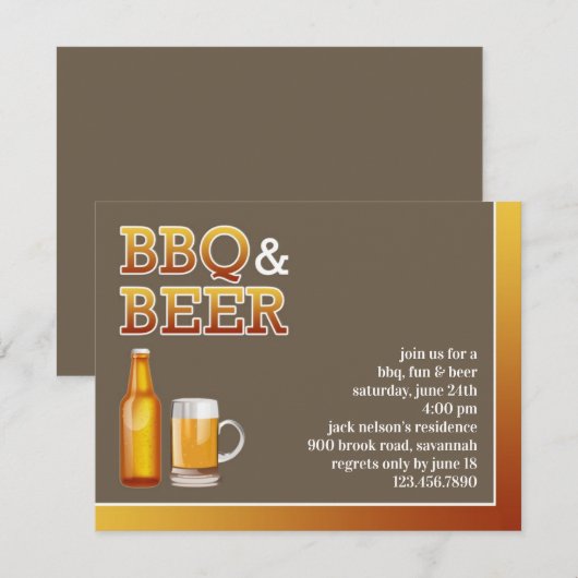 BBQ & Beer Party Flat Uitnodiging (Voorkant / Achterkant)