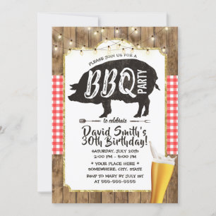BBQ & Beer Rustic String Lights Birthday Party Kaart