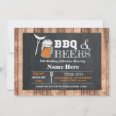 BBQ & BEERS Birthday Chalk Wood Uitnodiging (Voorkant)