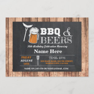 BBQ & BEERS Birthday Chalk Wood Uitnodiging