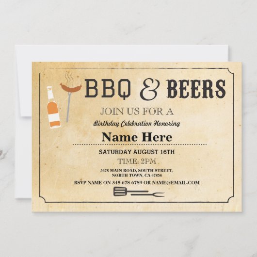 BBQ & BEERS Birthday Party Any Age Beer nodigt uit Kaart (Voorkant)