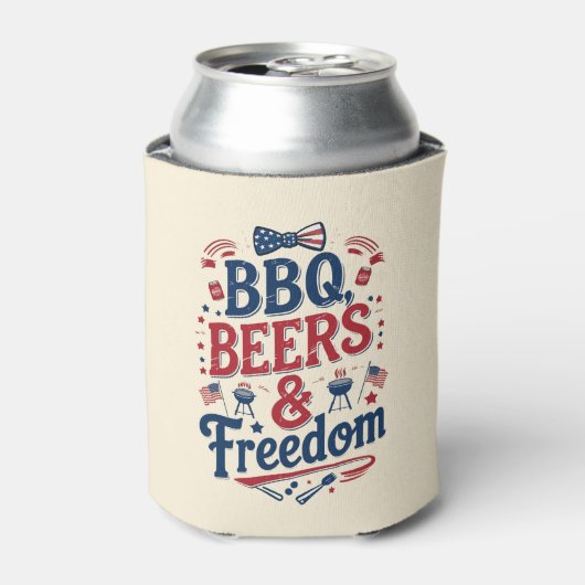 BBQ, Beers & Freedom – Retro 4th of July Vibes Blikjeskoeler (Blikje Voorkant)