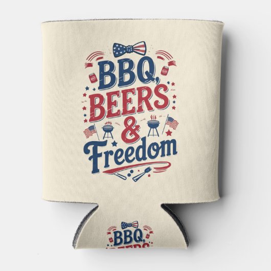 BBQ, Beers & Freedom – Retro 4th of July Vibes Blikjeskoeler (Voorkant)