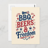 BBQ, Beers & Freedom – Retro 4th of July Vibes Briefkaart (Voorkant / Achterkant)