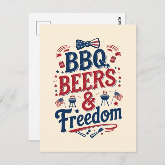 BBQ, Beers & Freedom – Retro 4th of July Vibes Briefkaart (Voorkant / Achterkant)