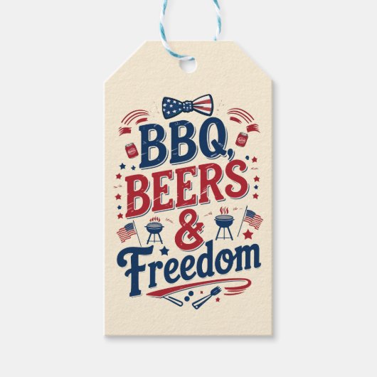 BBQ, Beers & Freedom – Retro 4th of July Vibes Cadeaulabel (Voorkant)