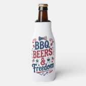 BBQ, Beers & Freedom – Retro 4th of July Vibes Flesjeskoeler (Fles Voorkant)