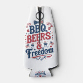 BBQ, Beers & Freedom – Retro 4th of July Vibes Flesjeskoeler (Achterkant)