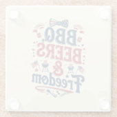 BBQ, Beers & Freedom – Retro 4th of July Vibes Glazen Onderzetter (Achterkant)