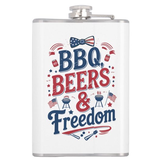 BBQ, Beers & Freedom – Retro 4th of July Vibes Heupfles (Achterkant)