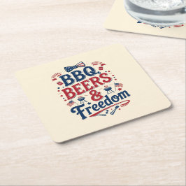 BBQ, Beers & Freedom – Retro 4th of July Vibes Kartonnen Onderzetters