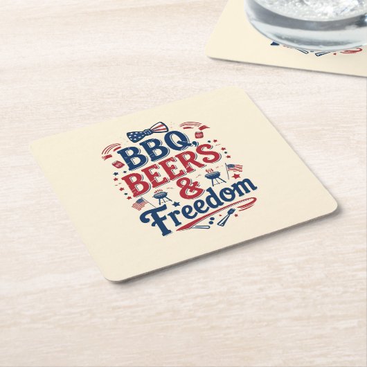 BBQ, Beers & Freedom – Retro 4th of July Vibes Kartonnen Onderzetters (Schuin)