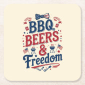 BBQ, Beers & Freedom – Retro 4th of July Vibes Kartonnen Onderzetters (Voorkant)