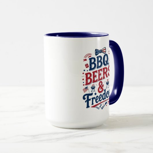 BBQ, Beers & Freedom – Retro 4th of July Vibes Mok (Voorkant rechts)