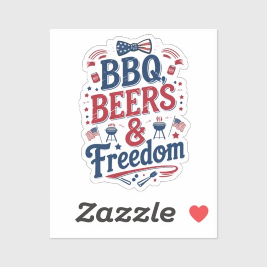 BBQ, Beers & Freedom – Retro 4th of July Vibes Sticker (Vel)