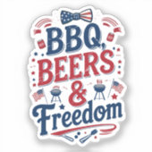 BBQ, Beers & Freedom – Retro 4th of July Vibes Sticker (Voorkant)