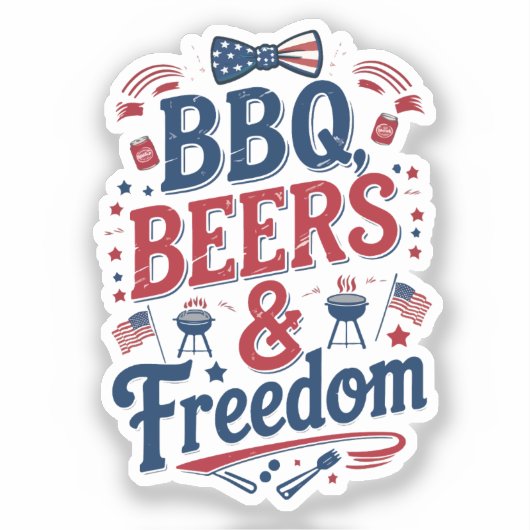 BBQ, Beers & Freedom – Retro 4th of July Vibes Sticker (Voorkant)
