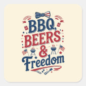 BBQ, Beers & Freedom – Retro 4th of July Vibes Vierkante Sticker (Voorkant)