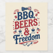 BBQ, Beers & Freedom – Retro 4th of July Vibes Wijn Etiket (Enkel label)
