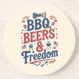 BBQ, Beers & Freedom – Retro 4th of July Vibes Zandsteen Onderzetter