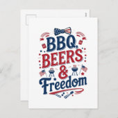 BBQ, Beers & Freedom – Retro Vibes van 4 juli Feestdagenkaart (Voorkant / Achterkant)