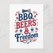 BBQ, Beers & Freedom – Retro Vibes van 4 juli Feestdagenkaart (Voorkant)