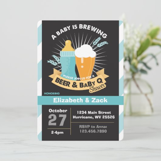 BBQ bier Baby shower Uitnodiging (Staand voorkant)