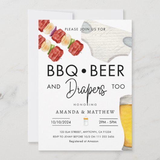 BBQ Bier, Luiers Casual Koppels Douche Kaart (Voorkant)