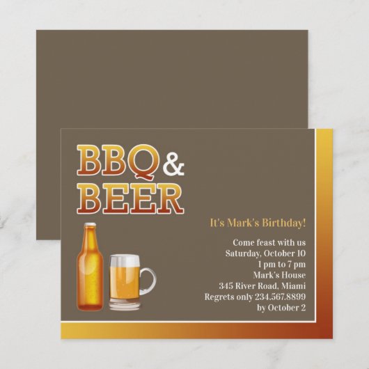 BBQ & Bier Verjaardag Flat Uitnodiging (Voorkant / Achterkant)