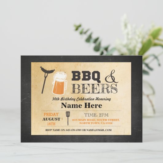 BBQ & BIER Verjaardag Krijt 30e 40e Eventuele Leef Kaart (Staand voorkant)