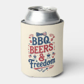 BBQ, Bieren & Vrijheid – Retro 4 juli-sfeer Blikjeskoeler (Blikje Voorkant)