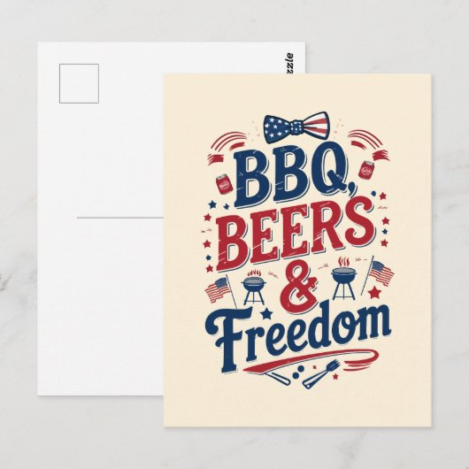 BBQ, Bieren & Vrijheid – Retro 4 juli-sfeer Briefkaart (Voorkant / Achterkant)