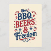 BBQ, Bieren & Vrijheid – Retro 4 juli-sfeer Briefkaart (Voorkant)