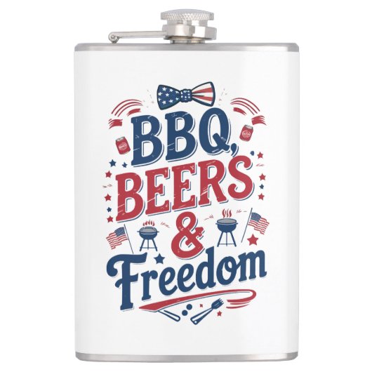 BBQ, Bieren & Vrijheid – Retro 4 juli-sfeer Heupfles (Voorkant)