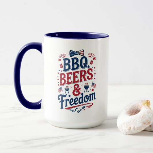BBQ, Bieren & Vrijheid – Retro 4 juli-sfeer Mok (Met donut)