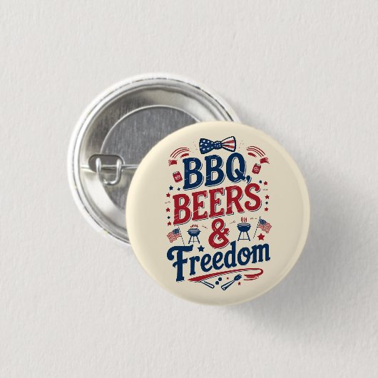 BBQ, Bieren & Vrijheid – Retro 4 juli-sfeer Ronde Button 3,2 Cm (Voorkant /achterkant)