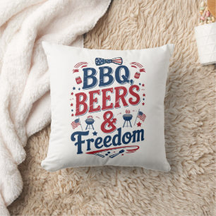 BBQ, Biertjes & Vrijheid – Retro 4 juli-sfeer Kussen