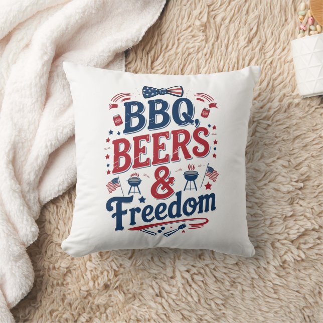 BBQ, Biertjes & Vrijheid – Retro 4 juli-sfeer Kussen (Deken)